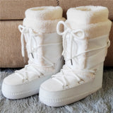 y2k Black Fur Boots for Women Snow Boots 2025 Winter Faux Fur Boots Fluffy Fuzzy Furry Faux Fur Boots Waterproof Mid-calf Boots