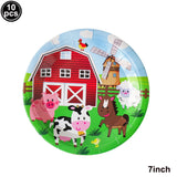 10pcs Farm Animals Party Paper Plates Cock Pig Cow Sheep Disposable Plates Kids Birthday Decor Cartoon Animals Dinnerware Plates