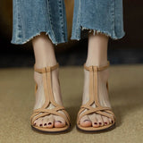 Sandals for women 2025 new summer hollow out versatile mid heel Roman high heels bag heel women's shoes