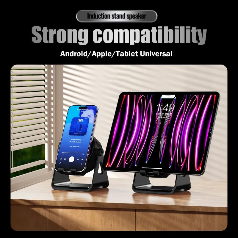 Portable Smart Induction Speaker Wireless Bluetooth  Phone Holder Multi-functional Outdoor Sports Stereo Speakers Universal