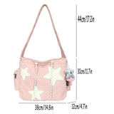 Simple Star Pattern Large Tote Bag, Corduroy Drawstring Shoulder Bag, Cute Tote Bag Canvas Bag