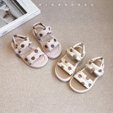Girls Sandals 2025 New Sweet Polka Dot One Word Sandals Middle Children Princess Shoes Summer Soft Bottom Girls Beach Shoes