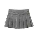TRZA-Pleated Shorts Skirts for Women, With Belt,Side Zipper, Mid Waist, Female Skort,Fashion