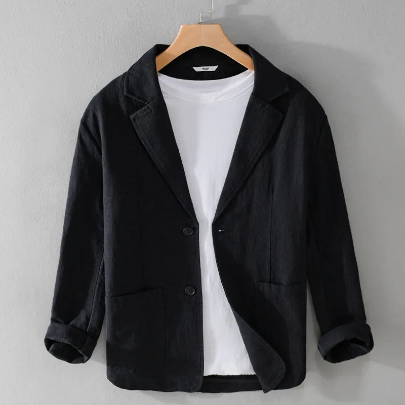 Y803 Spring Autumn Good Quality Linen Blazer For Men Business Casual Solid Color Simple Double Buttons Thin Male Suits Jackets