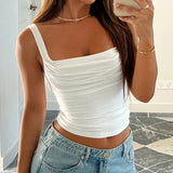 Sexy Tank Women Summer New Tops Solid Backless Streetwear Casual Slim Sleeveless Camisole Fashion Folds Tank Tops Lady Clothing