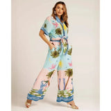 Pants Sets For Women 2025 Summer Fashion Printed Half Sleeve Shirt Suits Casual Loose High Waisted Female Wide Leg Pants Outfits