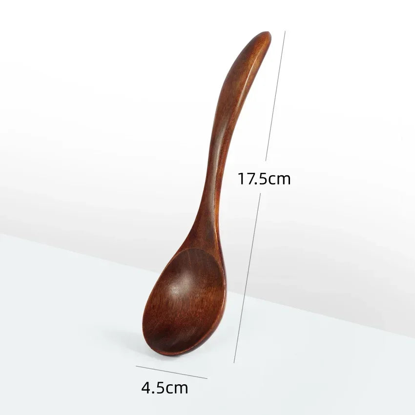 Japanese Wooden Spoon Long Handle Ramen Spoon Baby Eating Spoon Drinking Porridge Spoon Household Wood Tableware Round Spoon
