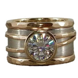 Personalized fashion new heavy industry wide-face inlaid zircon two-color electroplated men's and women's rings