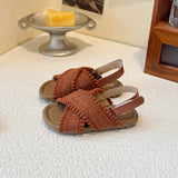 Girls Sandals Weave Retro Ins Trendy Kids Beach Shoes Korean Style 2025 Summer New Children Casual Shoes Slippers Non-slip