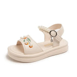 Girls' Sandals 2025 Summer New Fashion Kids Embroidered Princess Shoes for vacation Children's Anti Slip Beach Shoes with Pearl