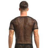 Sexy T-shirts for Men See-Through Mesh Breathable Short Sleeve Clothing Black Fashion Party Nightclub Transparent Man Shirt 2022