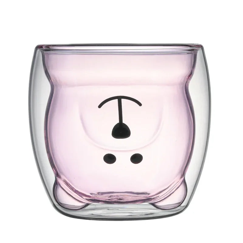 Creative glass mug Transparent Double Walls Glass mug Cartoon Bear Coffee Mug Milk Juice Cute Cup Christmas mug for Girlfriend