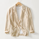 2023 Men Blazer Jacket Spring Autumn Solid Slim Casual Business Breathable Tops Cotton Linen Suit High Quality Coat Male Clothes