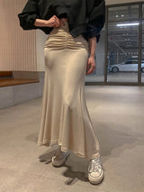 Shirring Satin Skirts for Women High Waisted Skirt 2025 Women A-Line Elegant Skirts Summer Pink Midi Skirt New Korean Style