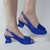 Chunky Mules Heels for Women Summer Shoes 3CM Platform Sqaure Heeled Sandals Bling Bling Rhinestone Ladies Mules Sandals Woman