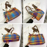 Women's Tote Bag Plaid Pattern Sherpa Large Capacity Tote Bag Shopping Chroma Handbag