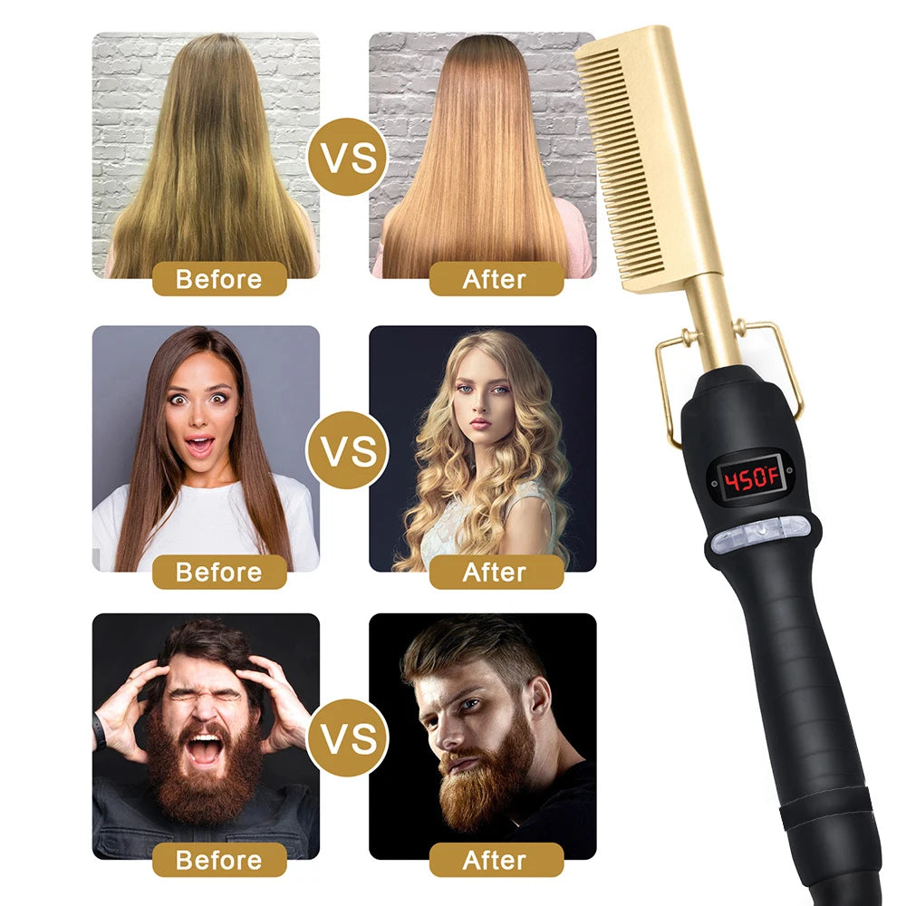 Hair Straightener Brush Smoothing Iron Hot Comb Straightener for Wigs Professional Hair Straightening Brush Ceramic Hair Curler