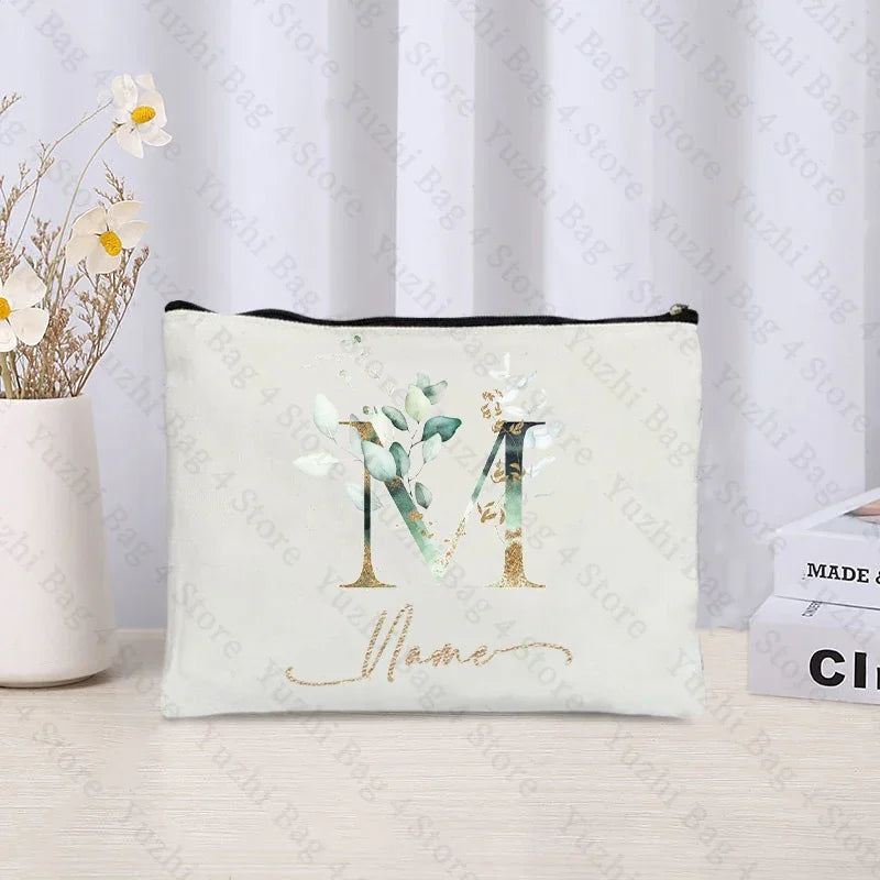 26 letters Flowers Custom Name Printed Makeup Bag Bridesmaid Wedding Makeup Box Gift Organizer Travel perfume Toilet Side Bag