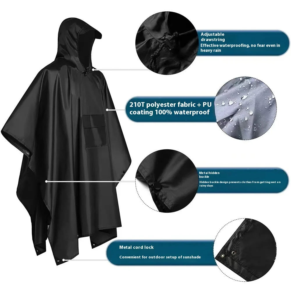 Rain Poncho for Adults - Waterproof Raincoat Cloak with Detachable Sleeves , Lightweight Hiking Rain Gear for Outdoor Travel