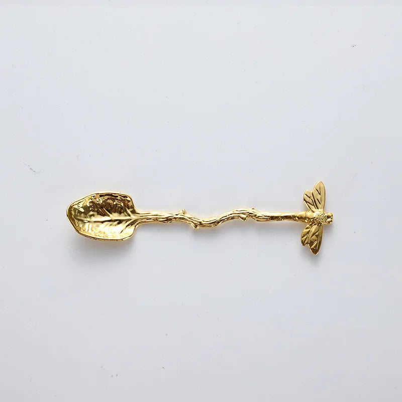 New Retro Coffee Spoon Dragonfly Twig Decorative Stirring Spoon Alloy Leaf Spoon Forest Style Portable Dessert Spoon Tea Spoon
