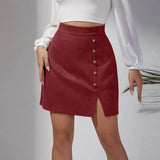 Skirts for Women Women's Solid Color Suede Skirt European And High Waist Metal Buckle Hip Skirt Rip Skirts for Women Length 3