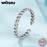 WOSTU Real 925 Sterling Silver Punk Cuban Link Ring For Women Stylish Retro Adjustable Ring for Women Hip Hop Girls Party Gift