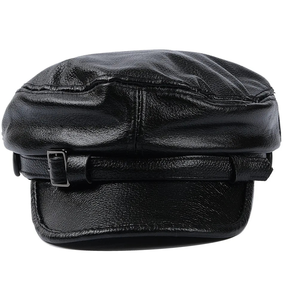REAL COWHIDE Genuine Leather Greek Fisherman Sailor Fiddler Driver Hat Flat Cap for Men Women
