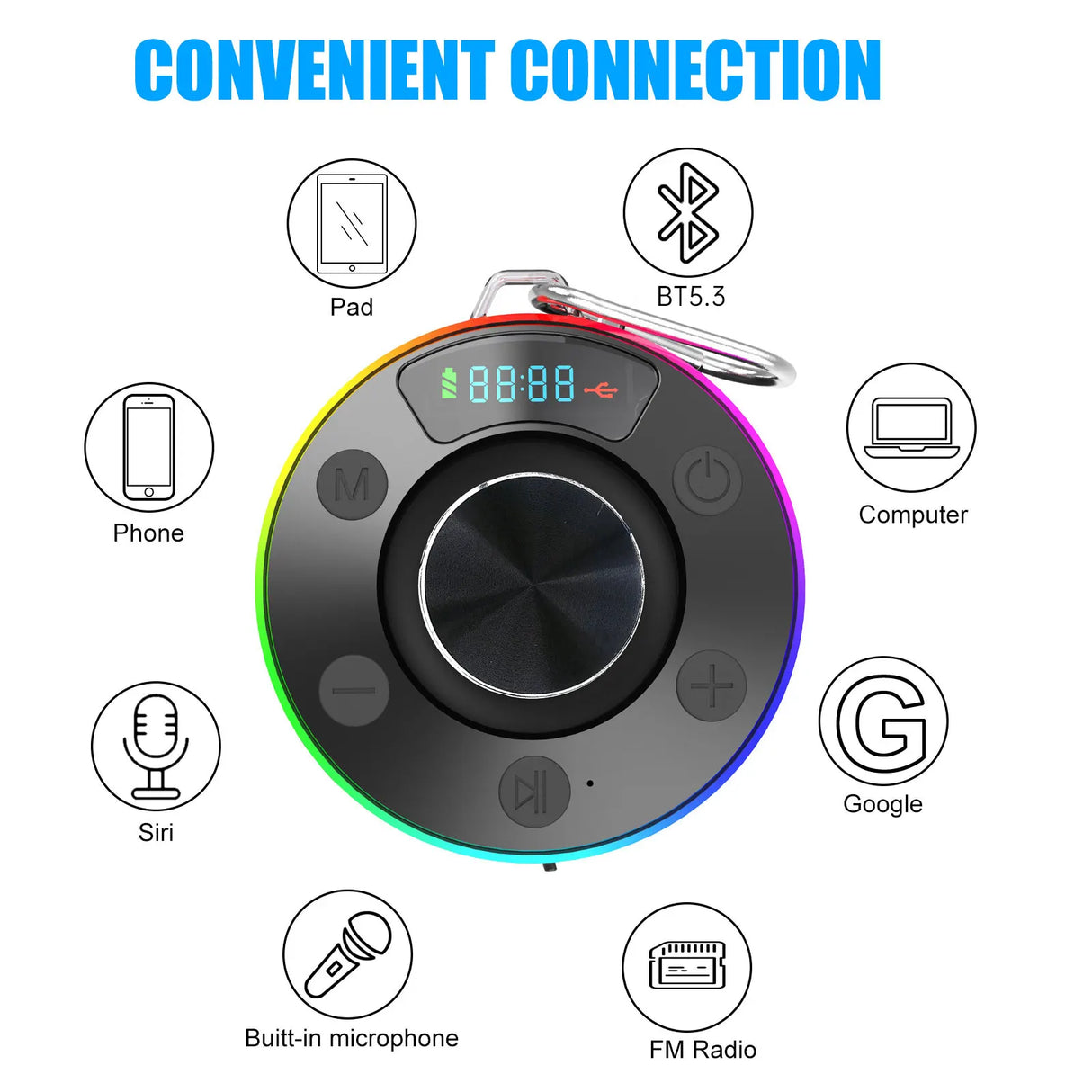 Portable Waterproof Bluetooth Shower Speaker with Suction Cup  IPX7 Waterproof Stereo Subwoofer FM Radio for Bathroom Party