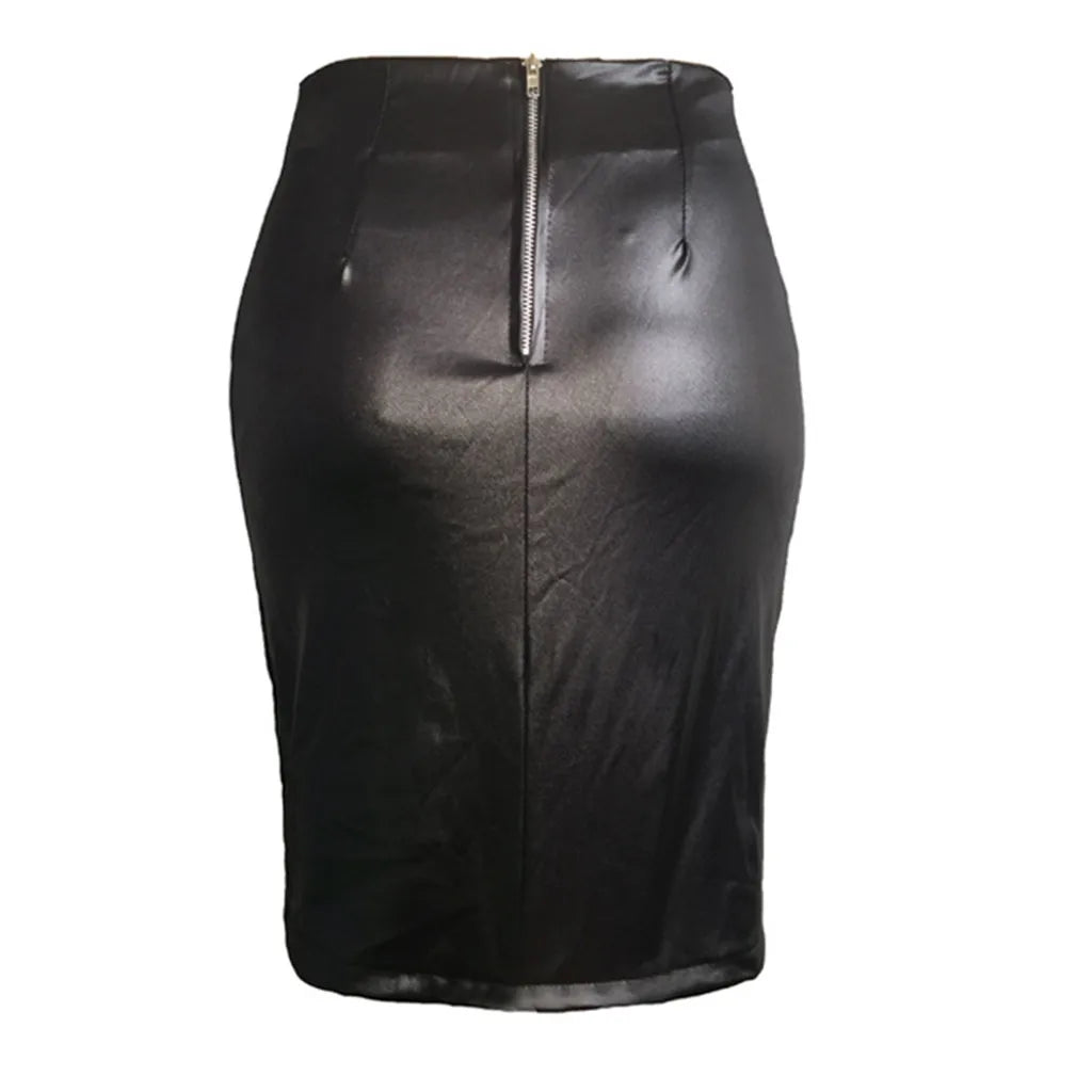 Leather Skirts For Women Knee Length Ladies High Waist And Knee Skirt Bandage Split Sexy Hip Skorts Skirts For Women Dressy