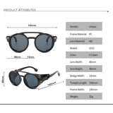 Steampunk Shields Sunglasses Men Women Classic Sun Glasses With Side Leather Round Eyewears Punk UV400 Lens