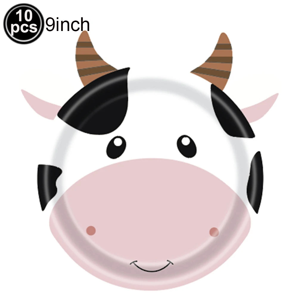 10pcs Farm Animals Party Paper Plates Cock Pig Cow Sheep Disposable Plates Kids Birthday Decor Cartoon Animals Dinnerware Plates
