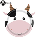10pcs Farm Animals Party Paper Plates Cock Pig Cow Sheep Disposable Plates Kids Birthday Decor Cartoon Animals Dinnerware Plates