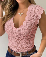 Fashion Tshirts for Women 2023 New White Sleeveless Lace Bodysuit Top for Women