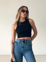 2023 Summer Solid Color Sleeveless T Shirt Women's Side Hole Knitted Tops Knitted Tops Basic Wear Streetwear