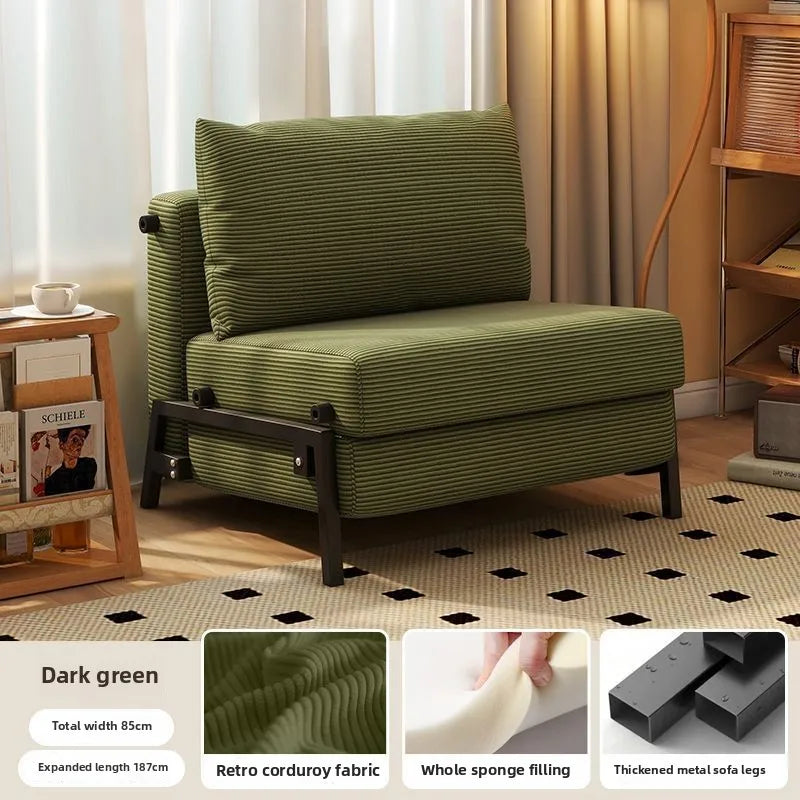Sofa Bed, Foldable Single Push-pull Bed for Living Room, Study Room and Balcony, Retro Fabric Sofa for Small Apartment, Corduroy