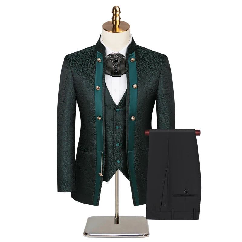 2025 New Wedding Host Performance Men's Suit Dress Three-piece Botanical Floral Pattern  Blazer  for Men with Pants and Vest