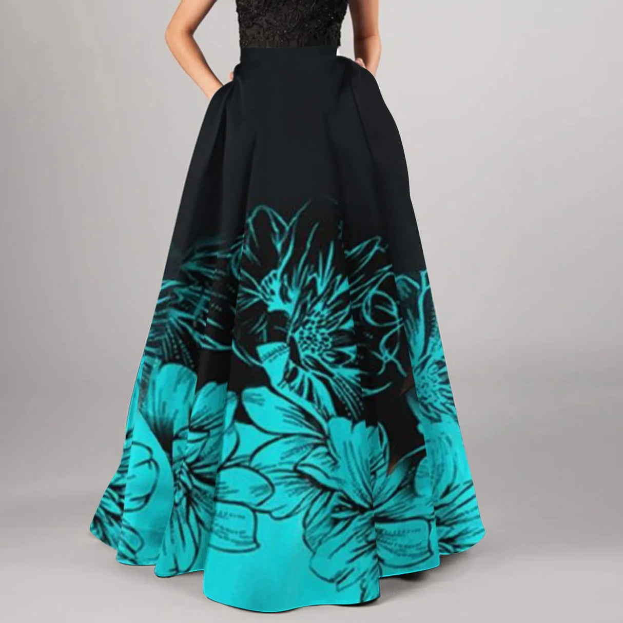 Bohemian Floral Print Maxi Skirts For Women High Waist Party Beach Pocket Long Pleated Skirts For Women Plus Size Юбка Женская