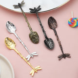 New Retro Coffee Spoon Dragonfly Twig Decorative Stirring Spoon Alloy Leaf Spoon Forest Style Portable Dessert Spoon Tea Spoon