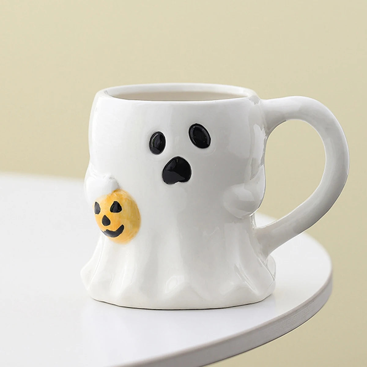 Cute Ghost Pumpkin Halloween Ceramic Mug   Reusable Spooky Coffee Cup with Handle, Halloween Party Gift