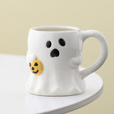 Cute Ghost Pumpkin Halloween Ceramic Mug   Reusable Spooky Coffee Cup with Handle, Halloween Party Gift