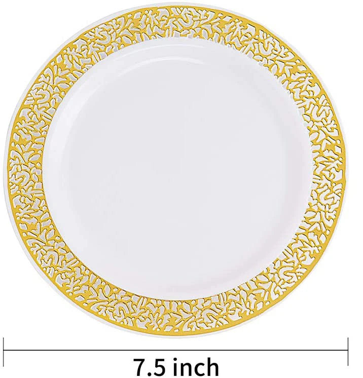 50/25pcs Gold Plastic Plates-7.5inch Disposable Salad/Dessert Plates-Hard Plastic Appetizer Plates Small Cake Plates for Parties