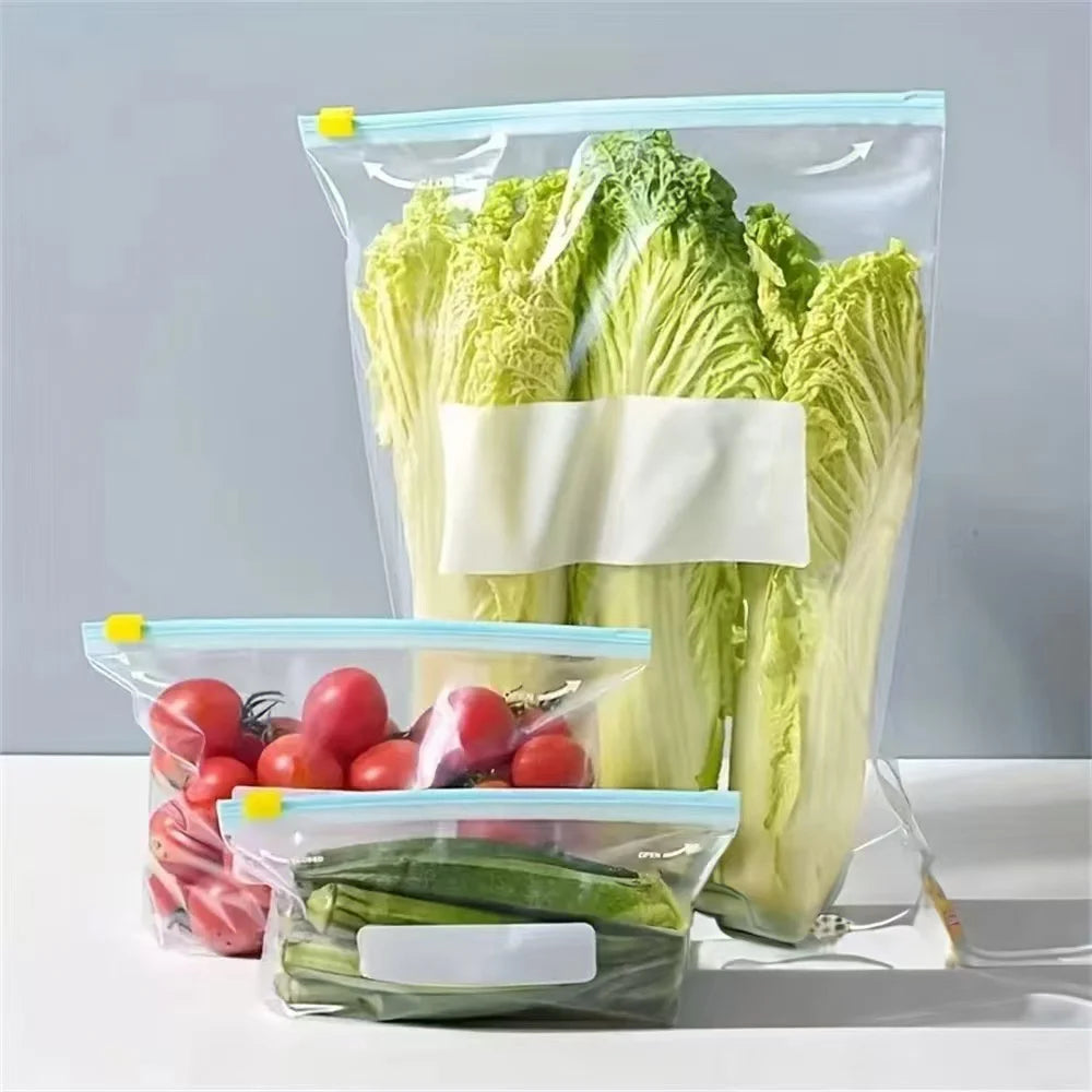 Zipper seal bag; Reusable fridge bag with zipper lock; Food storage bag for preservation and sealing; Kitchen storage bag