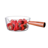 400/600ML Glass Cooking Pot Soup Milk Pot With Wooden Handle Glass Cooking Pot Instant Noodle Pot Glass Cookware Kitchen