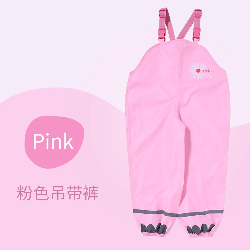 Kids Rain Gear Ultra-light Waterproof Children Strap suspender pants and poncho