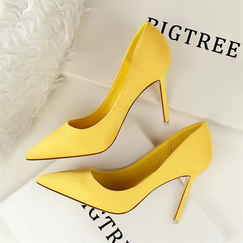 Fashion Simple Suede Shallow Mouth High Heels For Women Shoes Casual Pointed Toe Slimming Stiletto professional Single Shoes