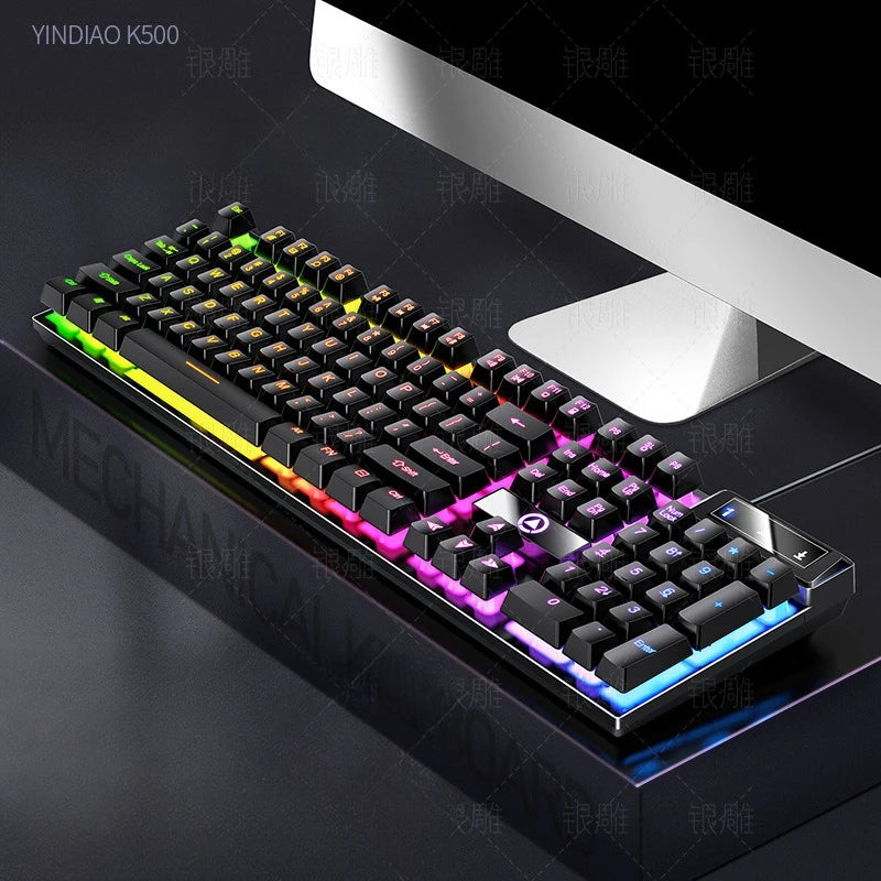 Advanced K500 gaming wired keyboard with color blocking and luminous mechanical feel, desktop computer keyboard