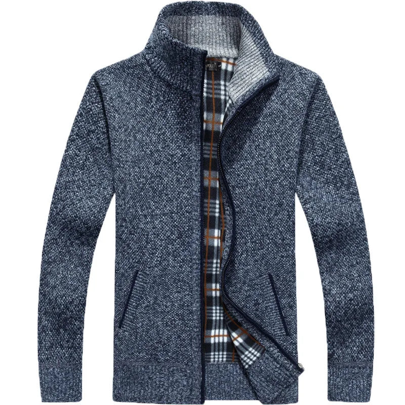 New Autumn and Winter Cardigan Sweater for Men, Warm Thick Loose Casual Stand Up Collar Knitted Zipper Cardigan