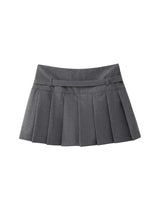 TRZA-Pleated Shorts Skirts for Women, With Belt,Side Zipper, Mid Waist, Female Skort,Fashion