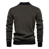 AIOPESON New Design Mens Mock Neck Cotton Pullover Sweaters Autumn Winter Warm Stripped Sweater for Men