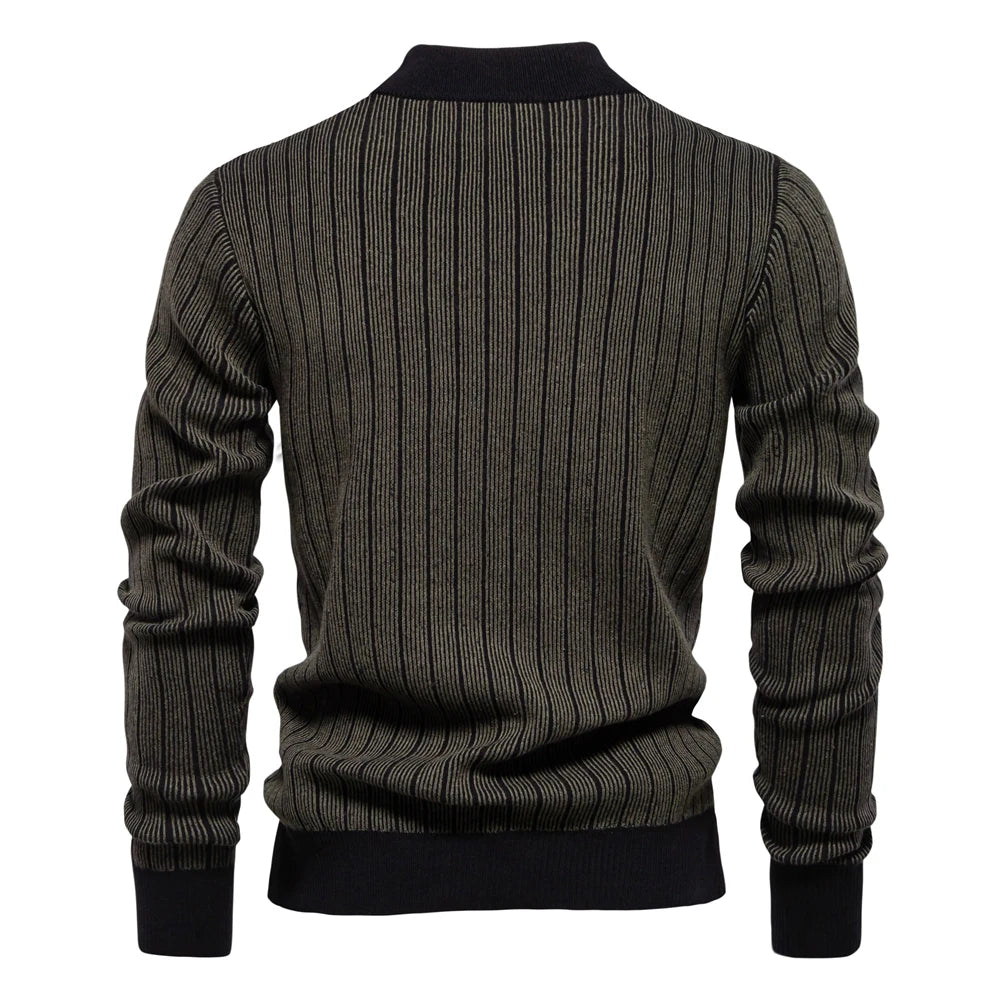 AIOPESON New Design Mens Mock Neck Cotton Pullover Sweaters Autumn Winter Warm Stripped Sweater for Men
